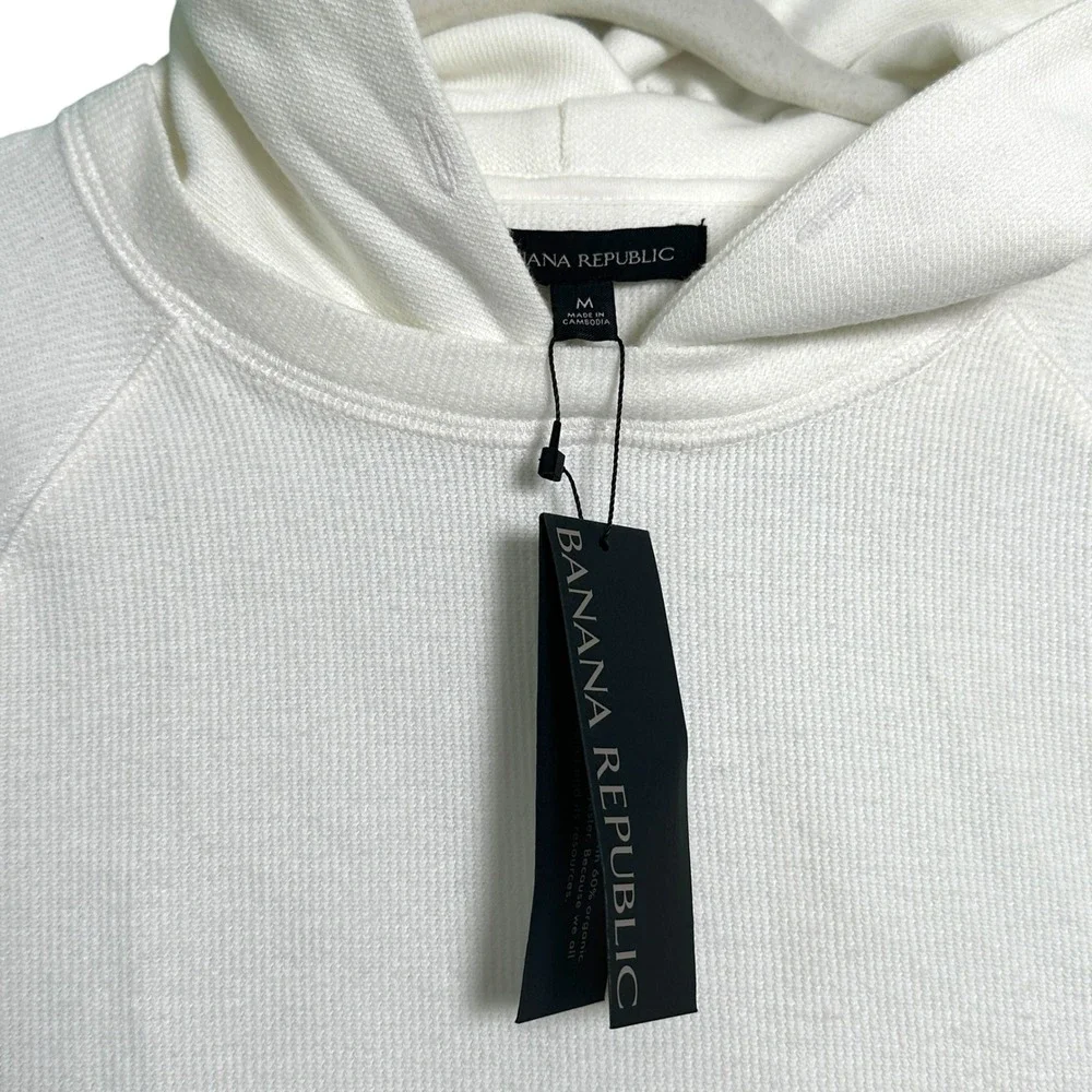 Banana Republic Hoodie Pullover Brushed Waffle Knit M Cotton Blend Thermal Cream